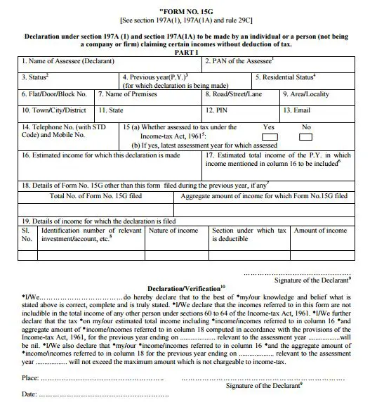 Download new form 15G 15H