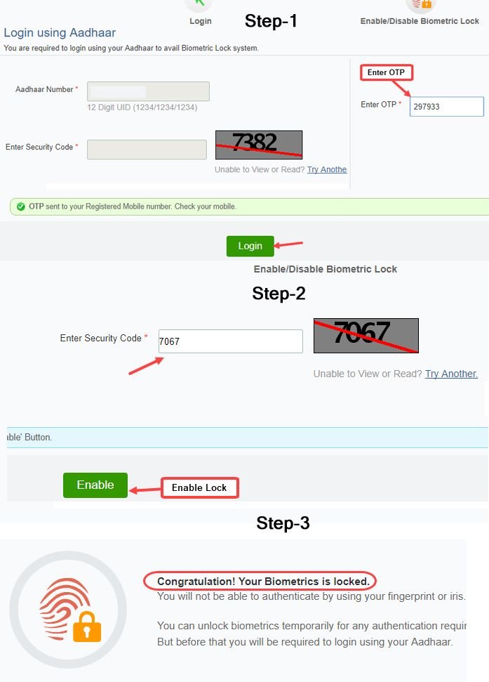 how to lock aadhar card online