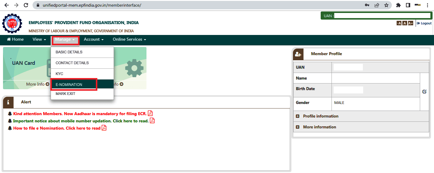 e-nomination facility
