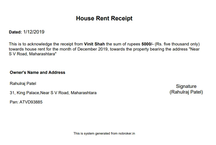 nobroker rent receipt