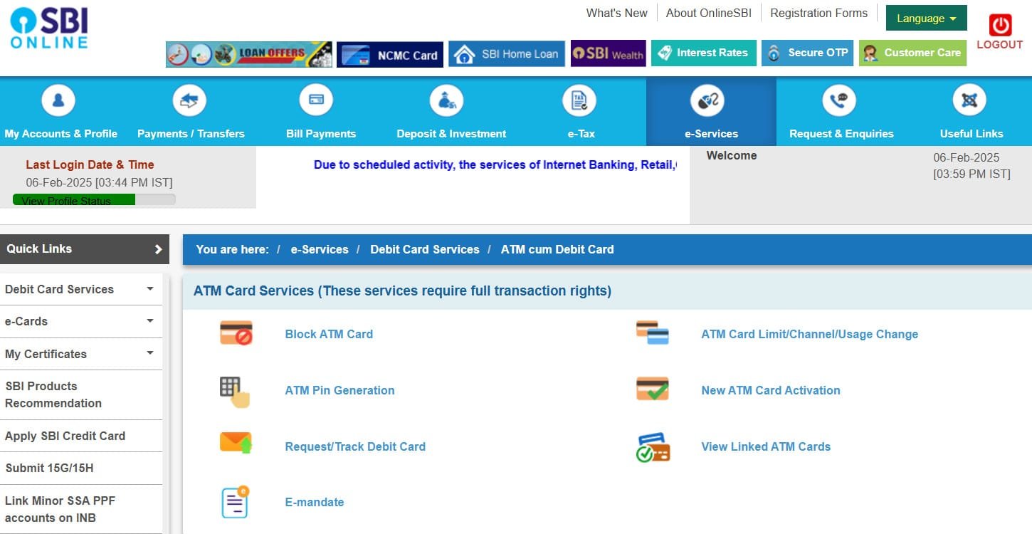Activiate SBI Debit Card